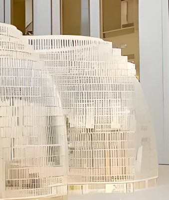 Close detail of a slatted acrylic retail installation