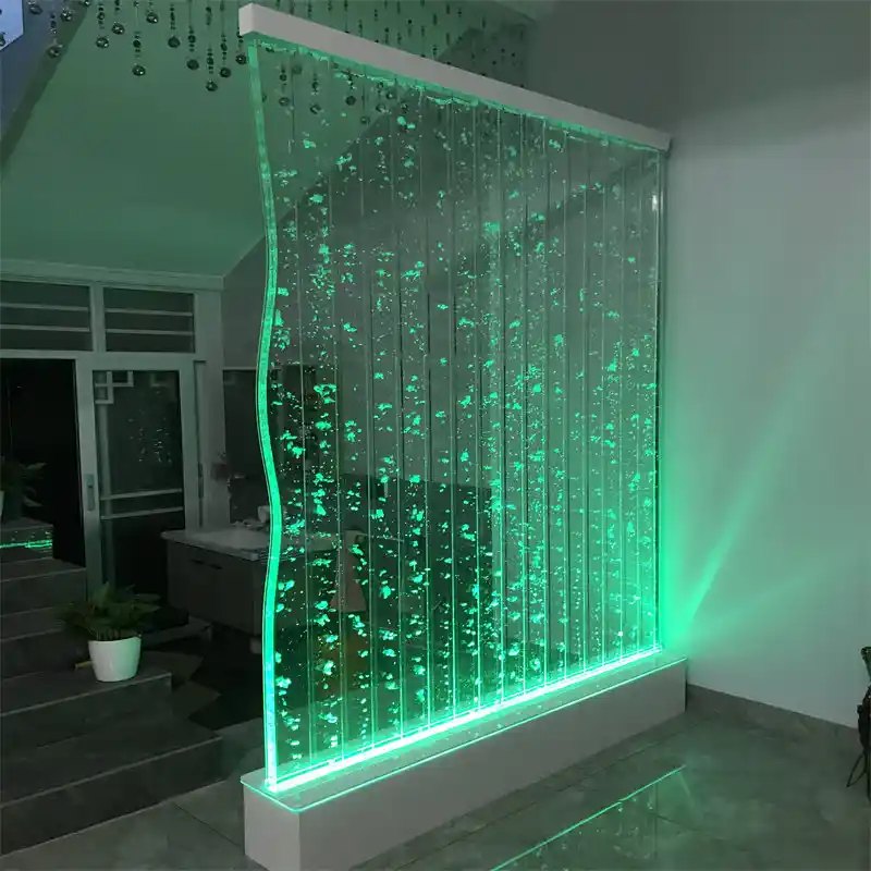 Backlit acrylic feature wall lit green with embedded LED