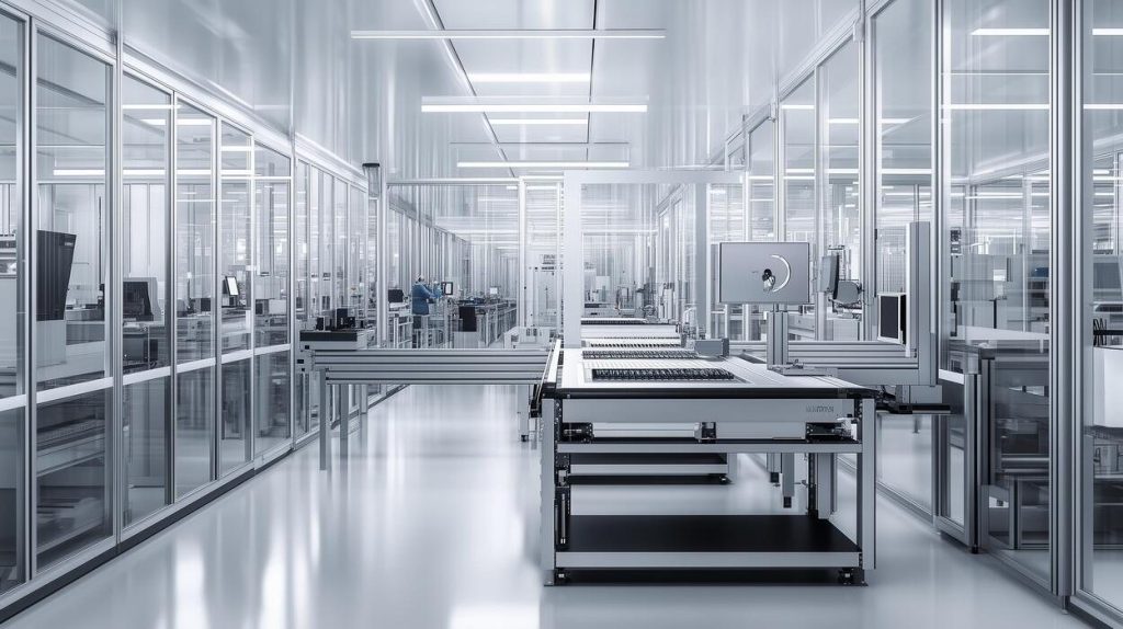 Clear acrylic machine guarding panels installed along a production line