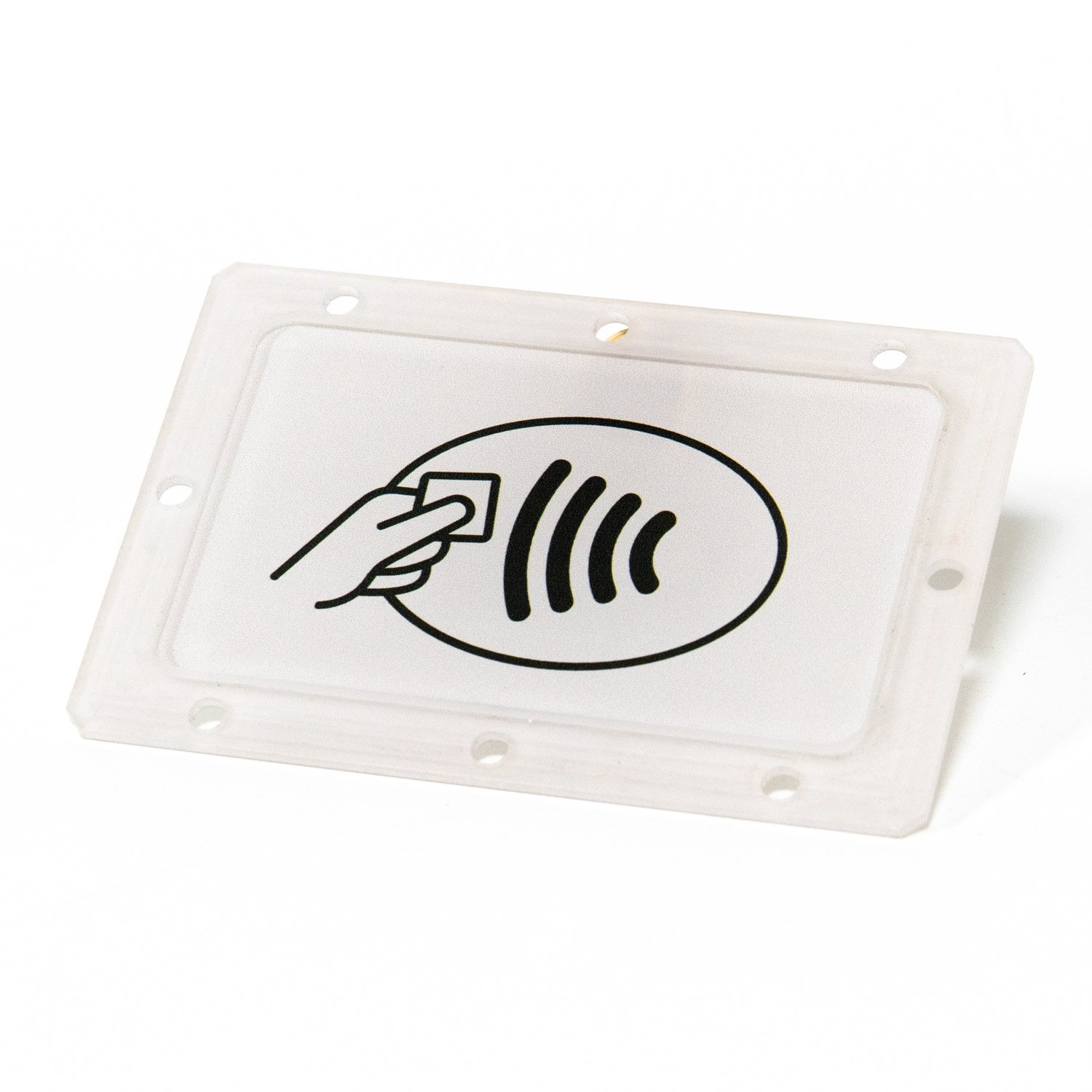 White acrylic NFC reader front panel with printed icons