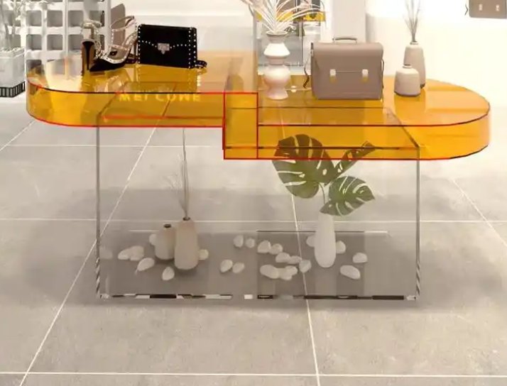 Freestanding acrylic counter screen with polished pass-through