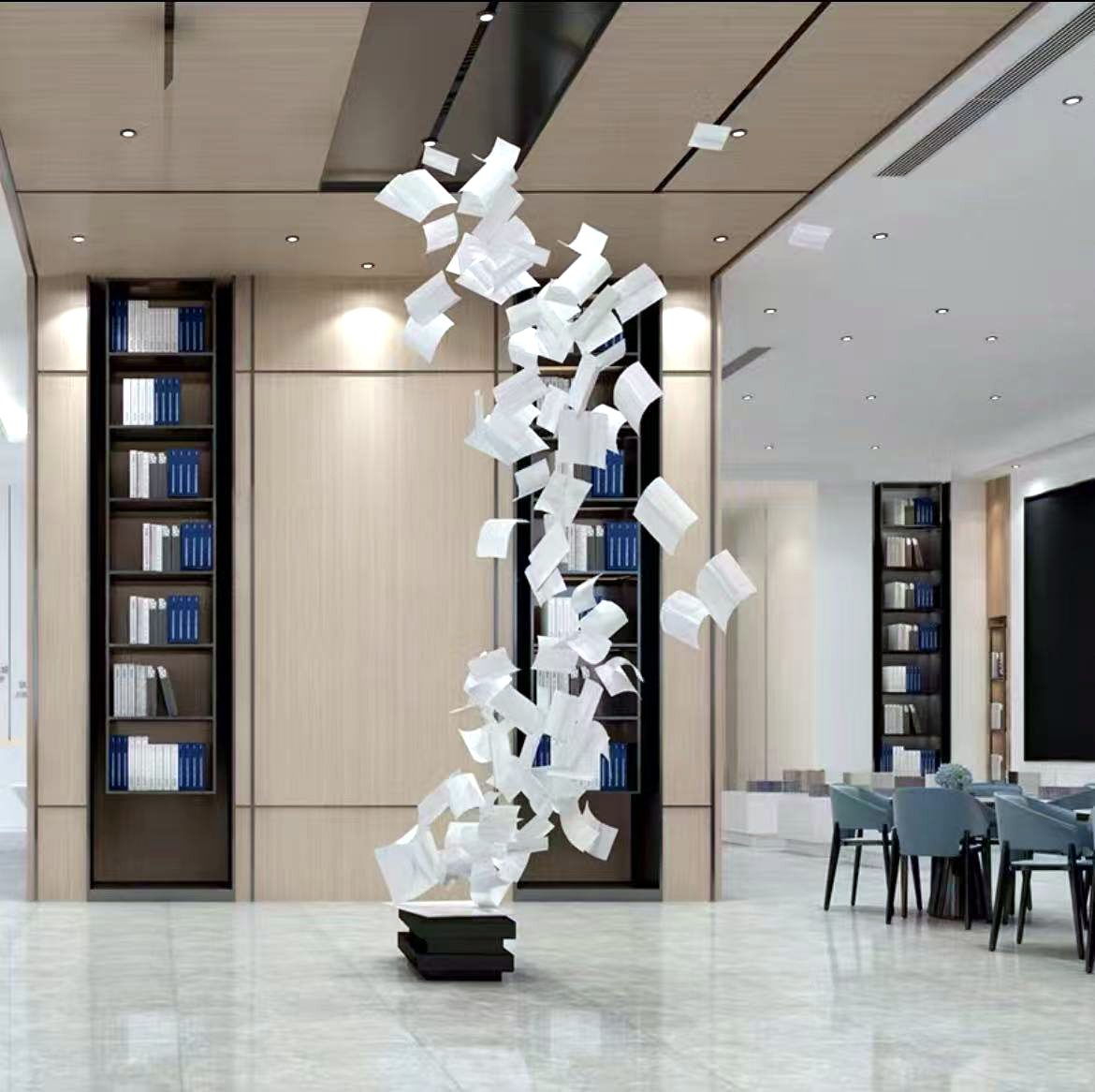 Custom acrylic sculpture installation in a hotel lobby