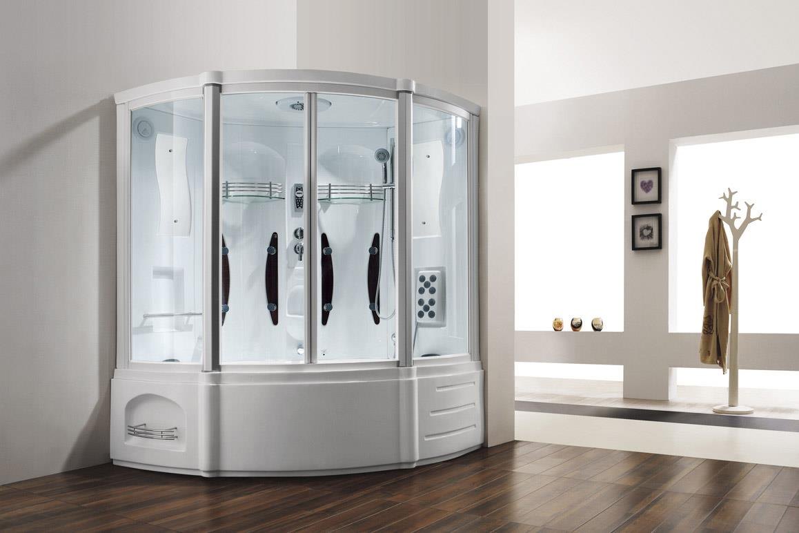 Curved acrylic shower cabin with moulded panels