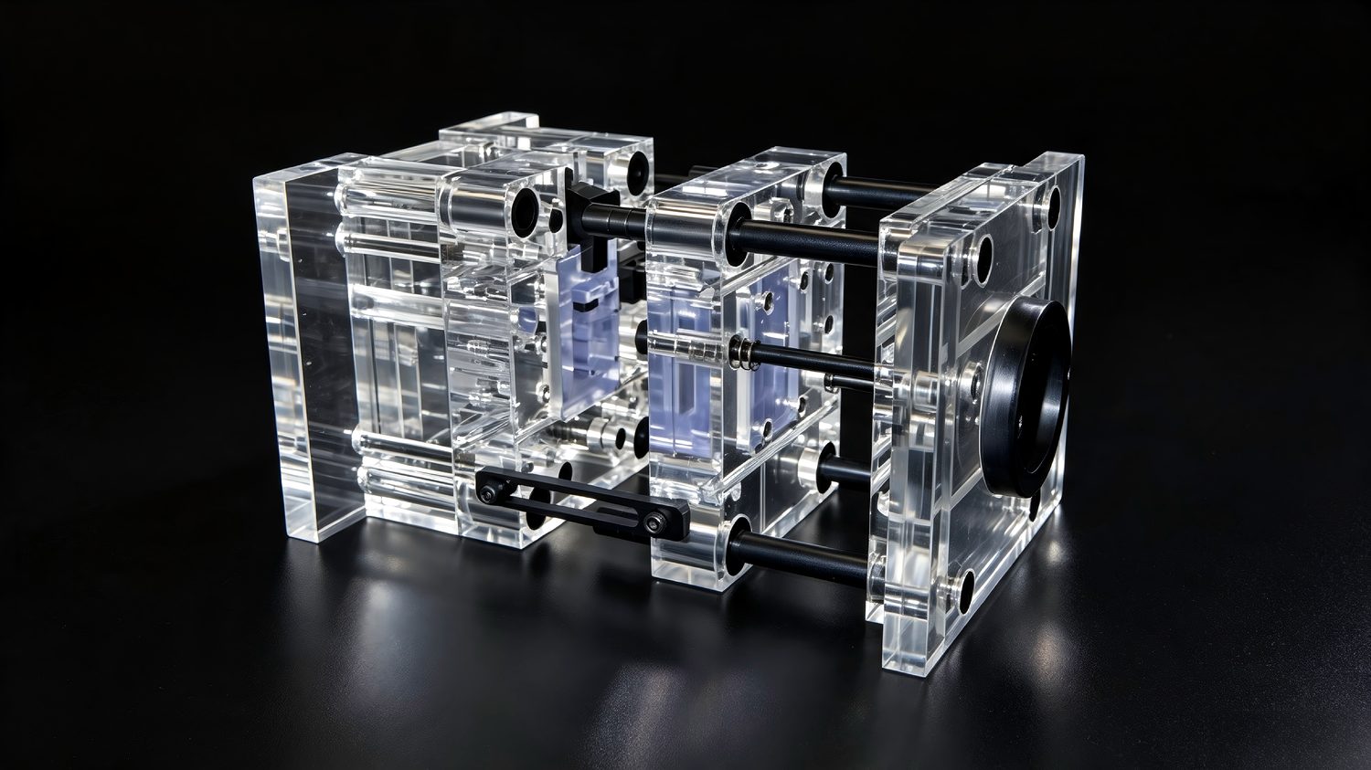 Clear acrylic manifold assembly with machined internal channels