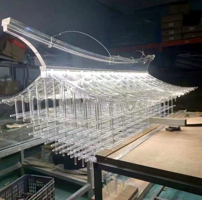 Custom fabricated acrylic architectural canopy structure in our workshop