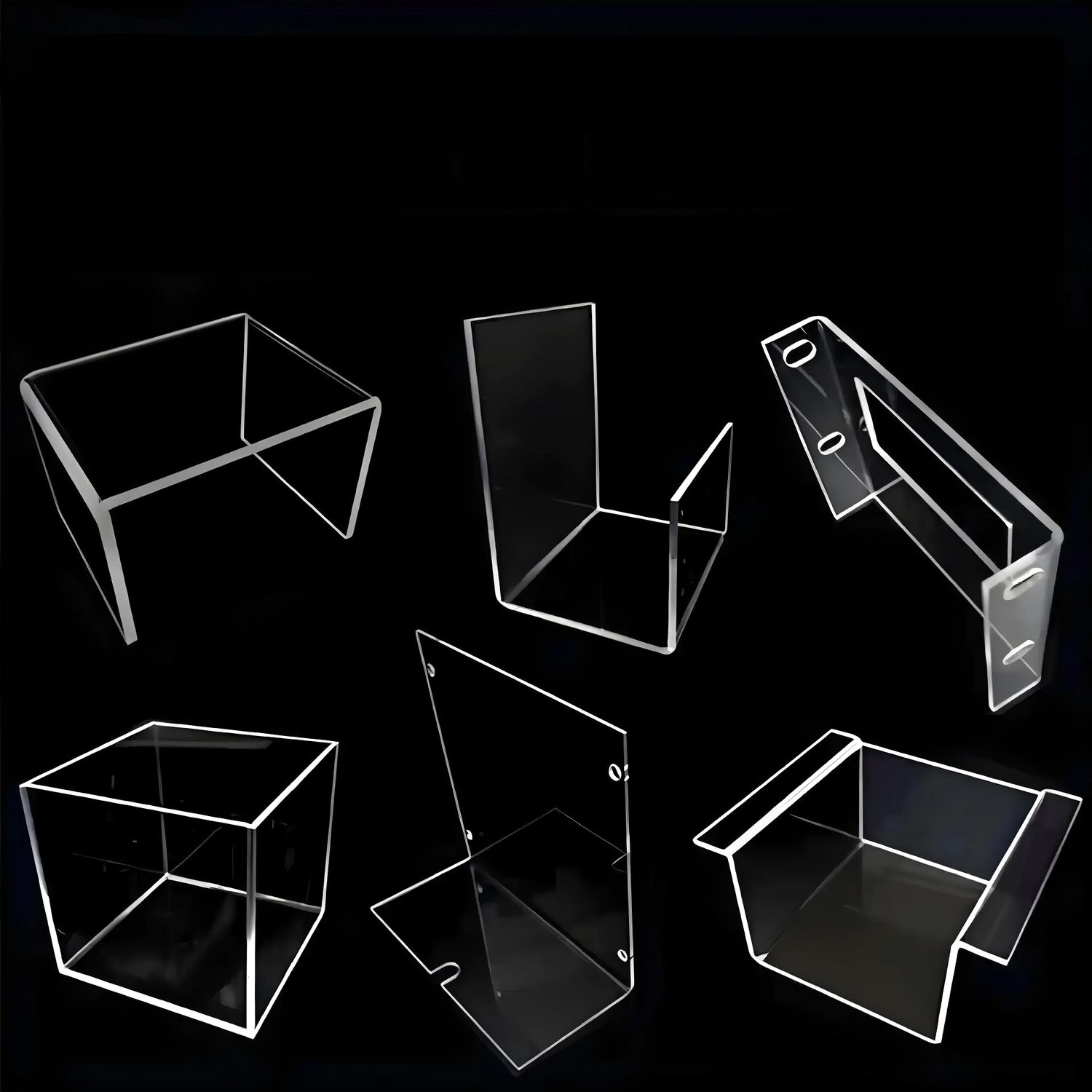 Multiple heat-bent clear acrylic holders with polished edges