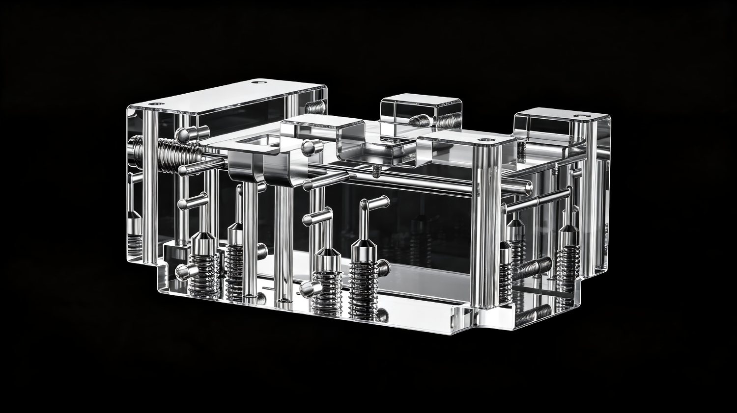 Precision CNC-machined clear acrylic manifold block