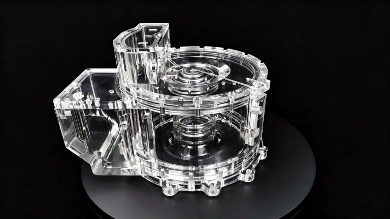 Precision-machined clear acrylic rotor housing