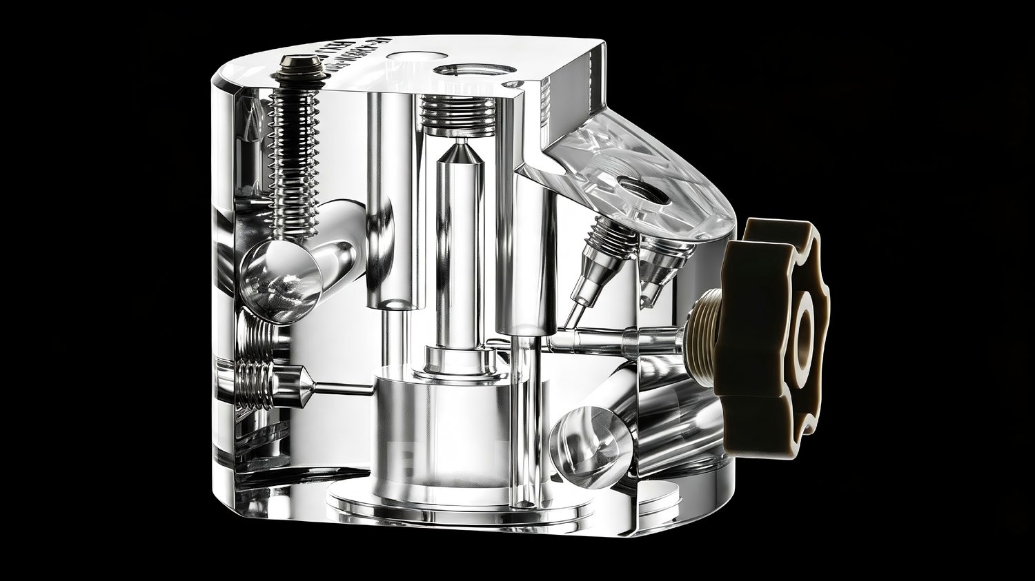 Diamond-polished clear acrylic pump housing