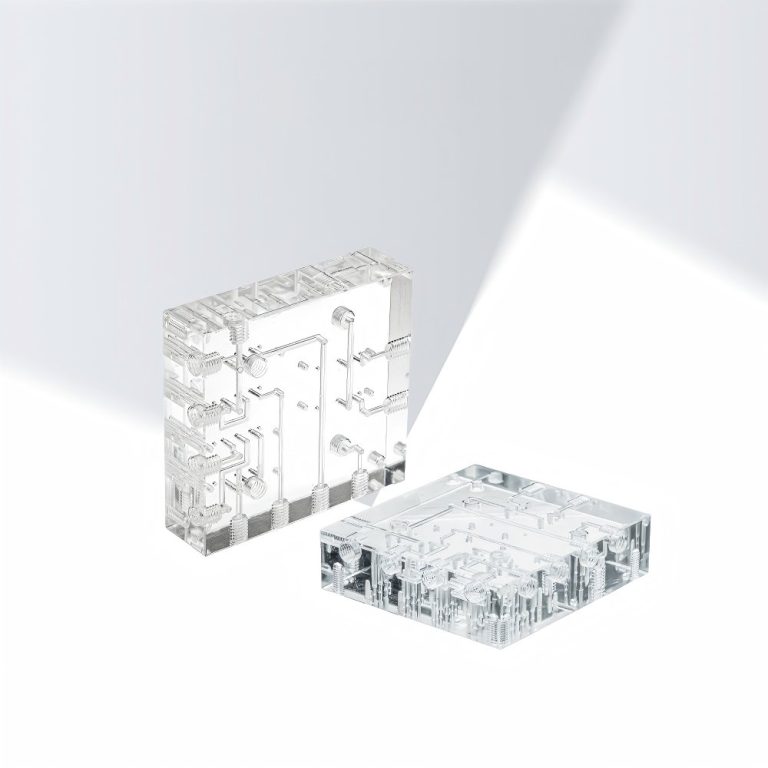 Close-up of precision machined clear acrylic component detail