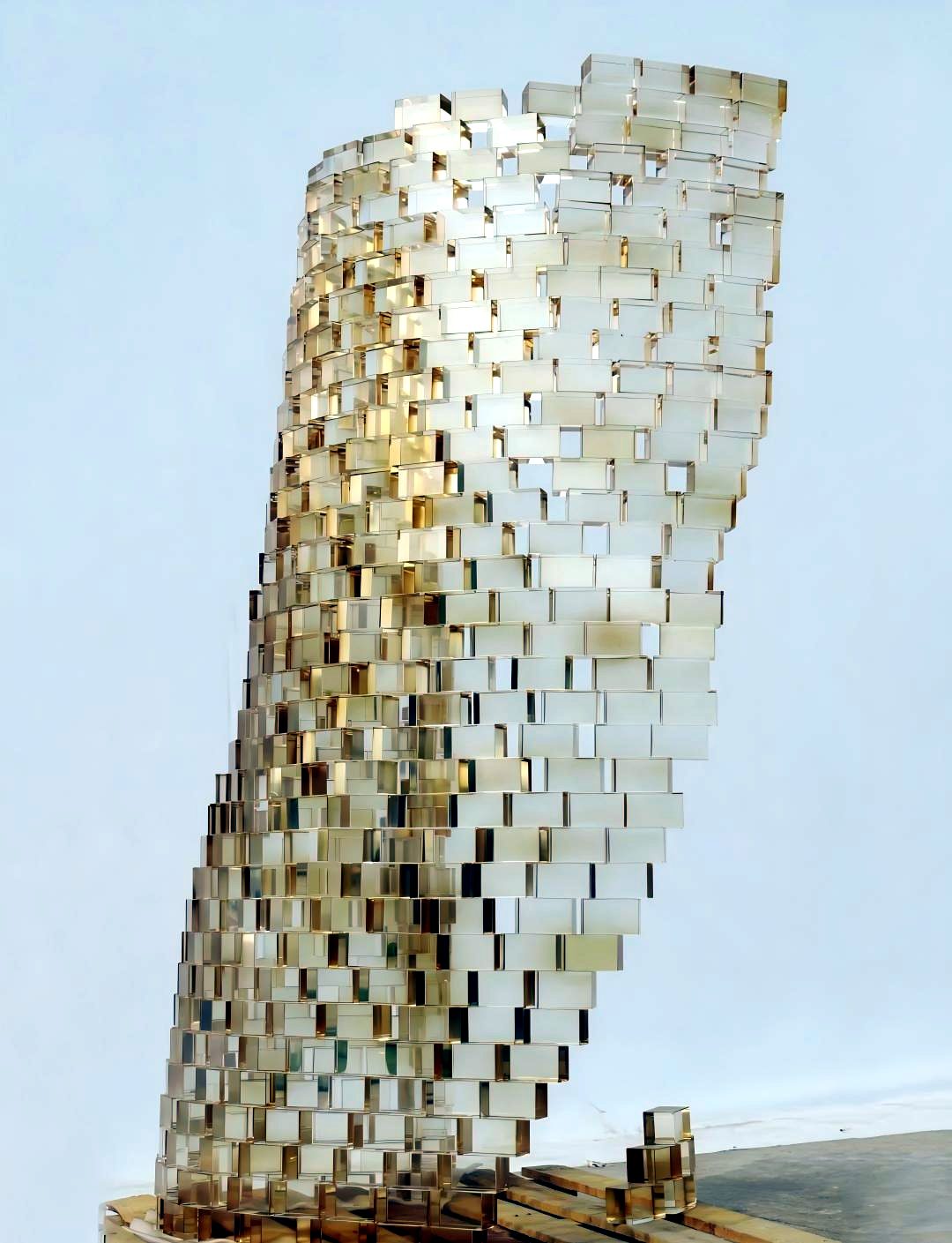 Stacked translucent acrylic block sculpture for architectural interiors