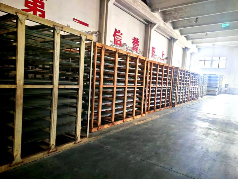 Acrylic sheet storage racks in warehouse
